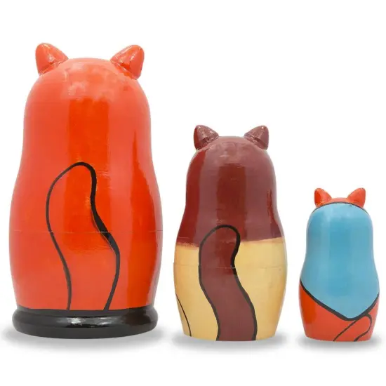 Set of 3 Cats With Fish and Rod Wooden Nesting Dolls 5.5 Inches {3}