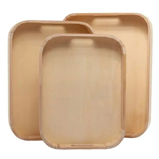 Paulownia Wood Rounded Corner Tray Set 3 Each {5}