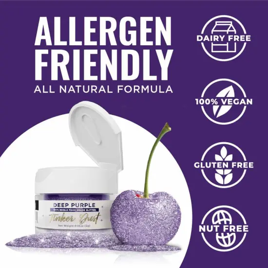 Bakell - Deep Purple Tinker Dust Edible Glitter (5g, 1x Jar) for Food, Desserts, and Beverages! {2}