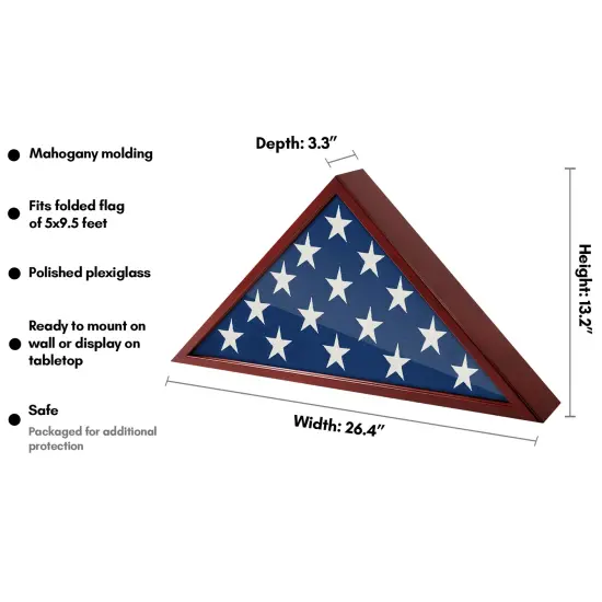 Americanflat Small Flag Display Case for Burial Flag - Fits Folded Flag - Elegant Military Flag Display Case - Plexiglass Cover - Triangle Hanging Hardware - Brown {8}