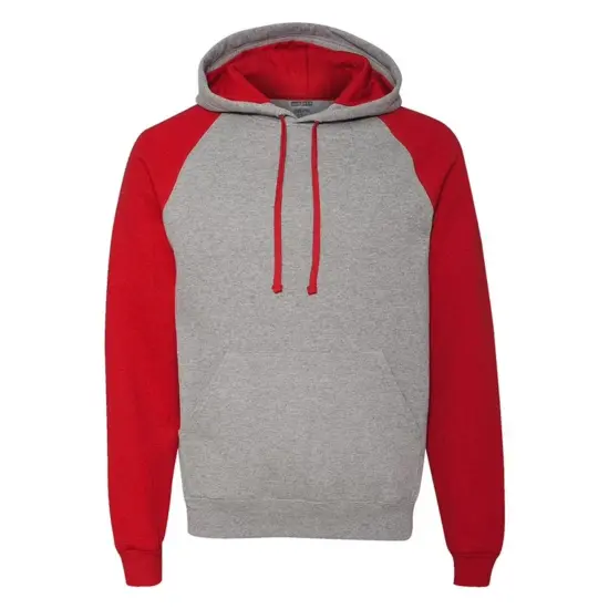 Jerzees&reg; Colorblock Raglan Pullover Hooded Sweatshirt OXFORD/ TRUE RED {1}
