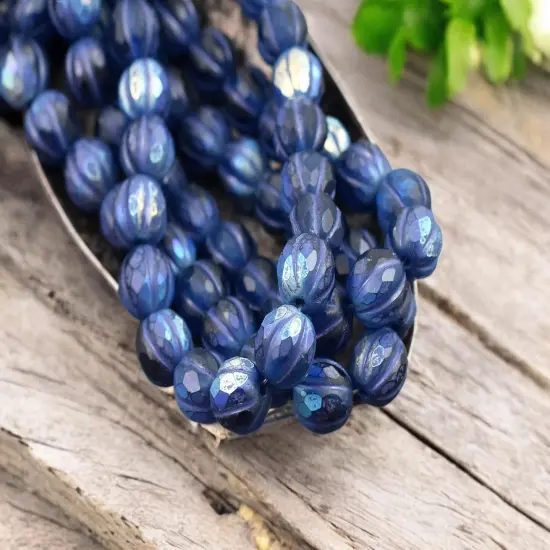 *20* 8mm Purple Washed Matte Sapphire AB Faceted Round Melon Beads {1}