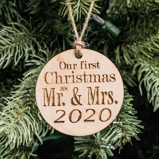 Ornament - 2020 Our First Christmas as Mr and Mrs - Raw Wood 3x3in {1}