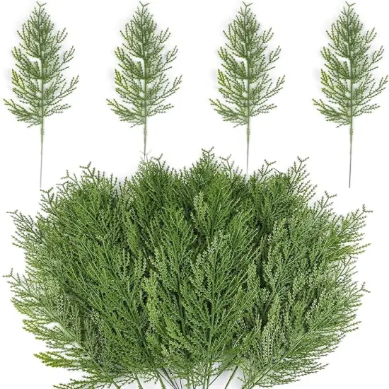25pcs Artificial Pine Branches - Faux Cedar Stems for DIY Christmas Wreaths, Garland, and Home Decorations {1}