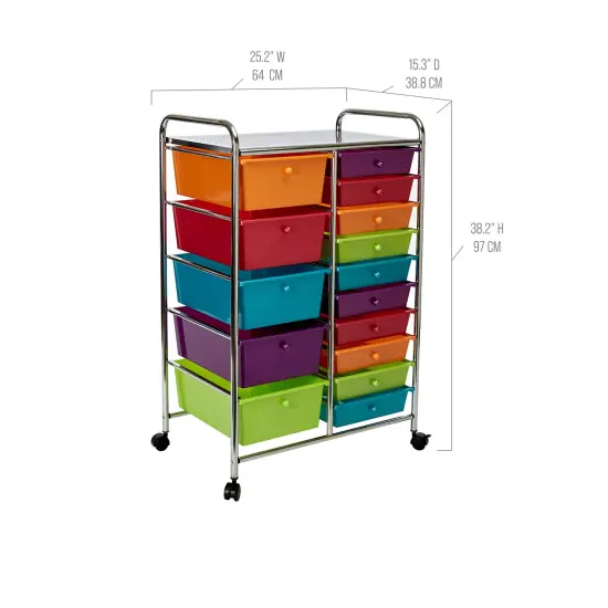 Seville Classics 15-Drawer Organizer Cart, 25.2" W x 15.3" D x 38.2" H Multicolor {2}