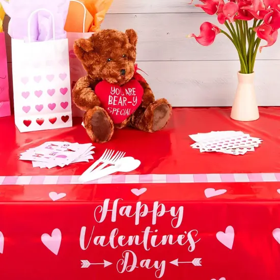 3 Pack Happy Valentines Tablecloth for Rectangular Tables, 54 x 108 in Disposable Plastic Table Cover for Valentines Table Decorations White {3}