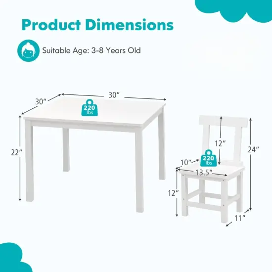 3 Pieces Wooden Children Furniture Set Including 2 Armless Chair and 1 Table White {6}