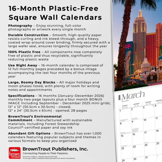 Las Vegas | 2026 12 x 24 Inch (Hanging) Monthly Square Wall Calendar | Foil Stamped Cover | Plastic-Free {6}