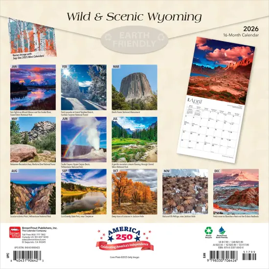 Wyoming Wild & Scenic | 2026 12 x 24 Inch (Hanging) Monthly Square Wall Calendar | Plastic-Free {2}