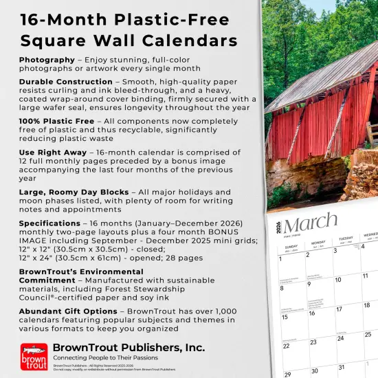 Palmetto State | South Carolina Places | 2026 12 x 24 Inch (Hanging) Monthly Square Wall Calendar | Plastic-Free {6}