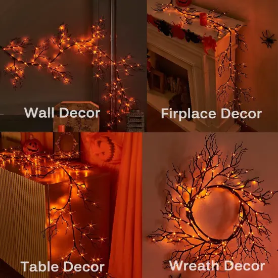 Lighted Halloween Garland Battery Operated with 8 Functions 6FT 120 Bi-Color Fairy Lights {6}