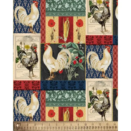 Rooster Chicken Patchwork Country Cotton Fabric | By the Yard | Sewing and Crafting | 44 inches wide {1}