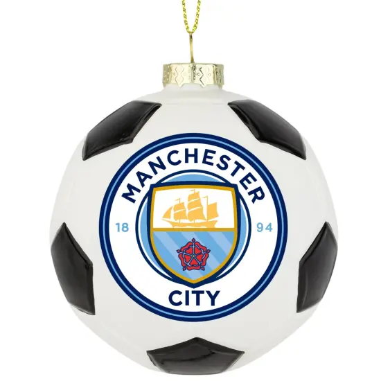 Tree Buddees x Manchester City F.C. Official Football Club Bauble Limited Edition Christmas Ornament - Glass Soccer Ball {1}