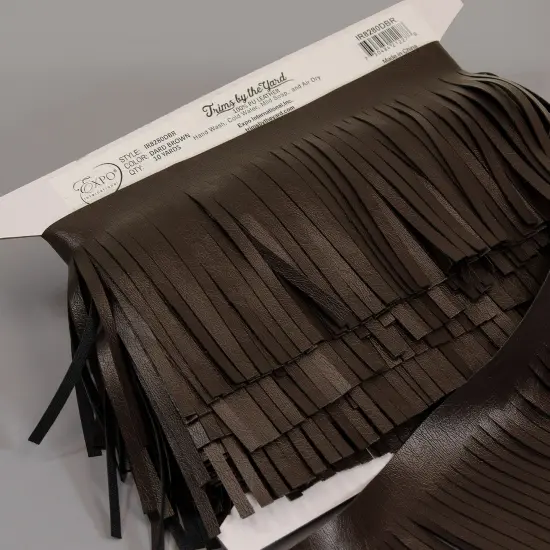 5 Yards of 4" Glossy Finish Vegan Leather Fringe Trim | 5 yard cut Dark Brown {4}