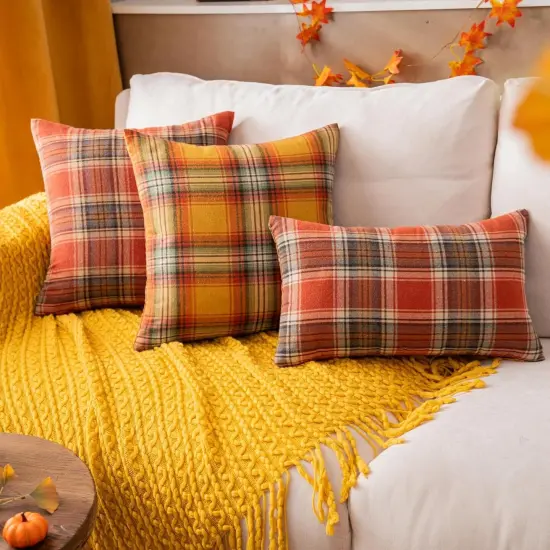 Plaid Orange Throw Pillow Covers 20x20 Inch {4}