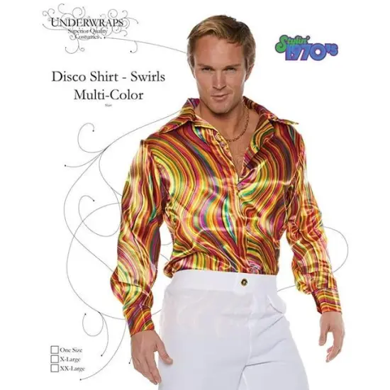 Orange Swirl Adult Disco Shirt Costume - Standard One Size Fits Most {2}