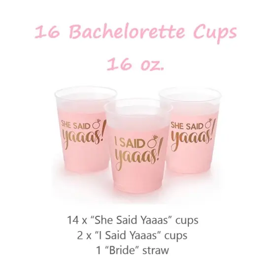 16 pcs Bachelorette Party Cups Engagement Party Decoration Bride to Be Gift Bridal Shower Party Decorations Bride Straw {2}