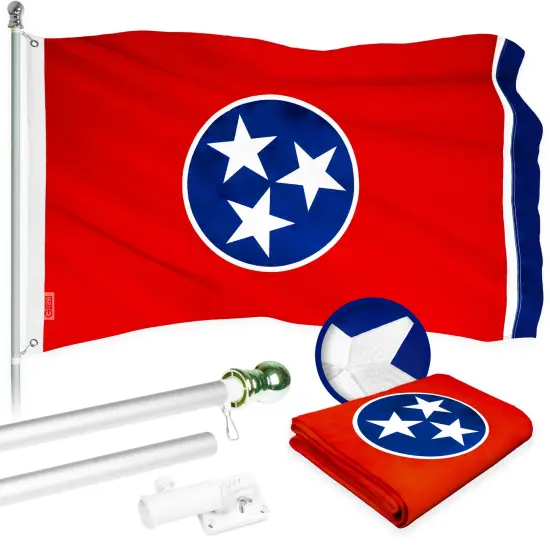 G128 - 6 Feet Tangle Free Spinning Flagpole (Silver) Tennessee Flag Brass Grommets Embroidered 3x5 ft (Flag Included) Aluminum Flag Pole {1}