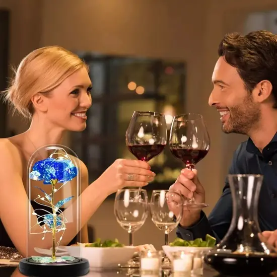 Preserved Eternal Rose In Glass Galaxy Flower Dome LED Light Holiday Gifts {5}