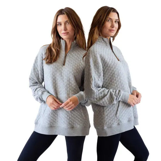 Ladies' Quilted QZip Pullover HEATHER GREY {4}