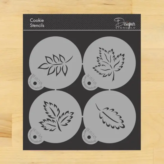 Brush Stroke Leaves Stencil Set | C1013 by Designer Stencils | Cookie Decorating Tools | Baking Stencils for Royal Icing, Airbrush, Dusting Powder | Reusable Plastic Food Grade Stencil for Cookies | Easy to Use & Clean Cookie Stencil {1}