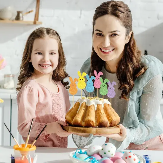 48Pcs Easter Cupcake Topper Glitter Bunny Cupcake Picks Colorful Rabbit Food Picks for Easter Spring Birthday Cake Decoration Supplies {2}