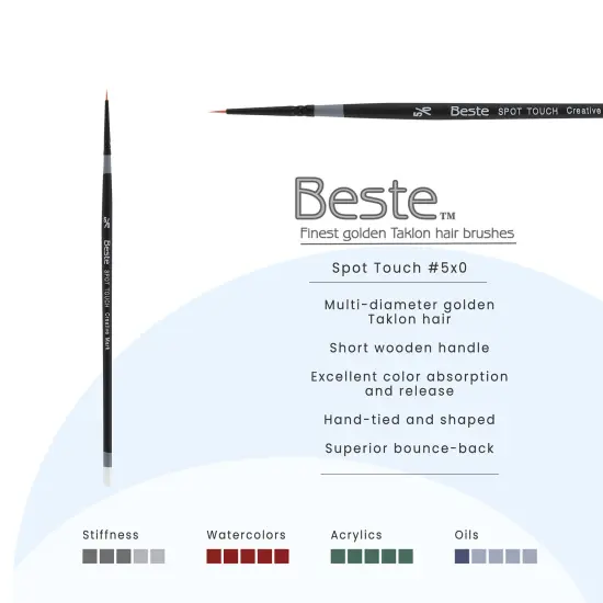 Creative Mark Beste Golden Taklon Spot Touch #5x0 - 3 Pack Artist Paint Brush, Professional Watercolor Brushes, For Acrylic Painting, Short Handle, Sharp Edges, Hand-Tied & Shaped {3}