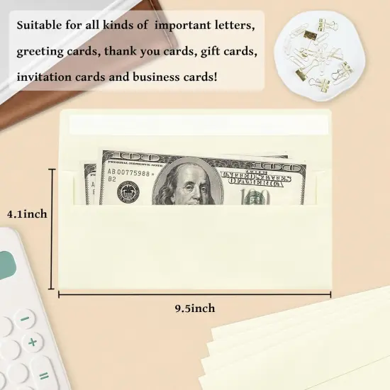 50 Pack #10 Business Envelopes, Ivory Standard Envelopes Self Seal, Letter Size Business Mailing Envelopes for Checks Letters Invoices Statements Birthday Graduation Wedding, 4 1/8 x 9 1/2 Inch {3}