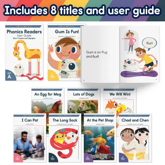 Carson Dellosa Spotlight on Reading Set A Early Readers Phonics Books, 8 Short Vowels and Digraphs Learn to Read Books for Kids 5-7 With User Guide, Kindergarten & 1st Grade Level 1 Reading Books {3}