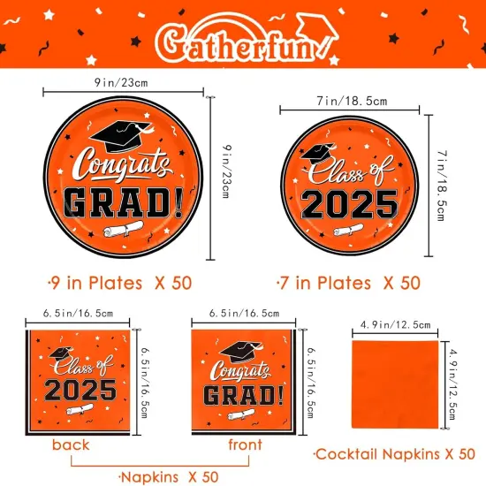 Graduation Party Plates and Napkins Graduation Party Supplies Orange Disposable Paper Plates Luncheon Napkins Cocktail Napkins for Congrats Grad Party Decorations, Serve 50 {4}