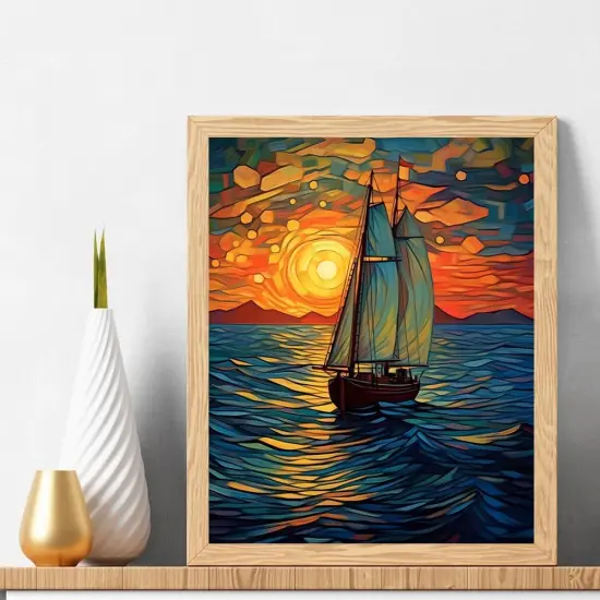Paint by Numbers for Adults - DIY Adult Paint by Number Kits Painting on Canvas Sailboat Painting by Numbers for Beginners, Sunset Landscape Art Craft Kits for Adults (16x20 Inch) {2}