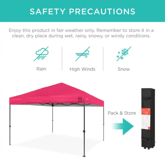 Best Choice Products 10x10ft Easy Setup Pop Up Canopy w/ 1-Button Setup, Wheeled Case, 4 Weight Bags Hot Pink {5}