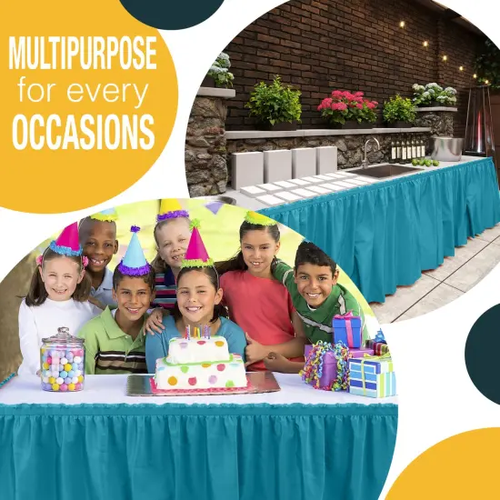 Ruffle Disposable Table Skirt 14 Ft Long Pleated Table Skirts with Adhesive Strip &ndash; Fits 6ft+ Rectangle or Round Tables &ndash; Ideal for Birthday Parties, Gender Reveal, Baby Showers & Event Decorations 6 pack by Exquisite Turquoise {4}