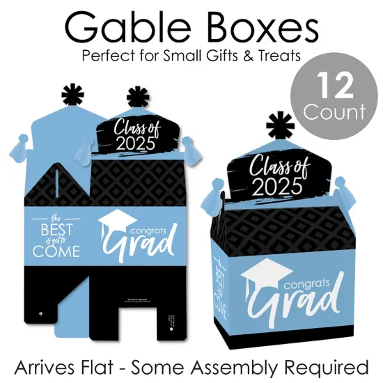 Big Dot of Happiness Light Blue Grad - Best is Yet to Come - Treat Box Party Favors - 2025 Light Blue Graduation Party Goodie Gable Boxes - Set of 12 {7}