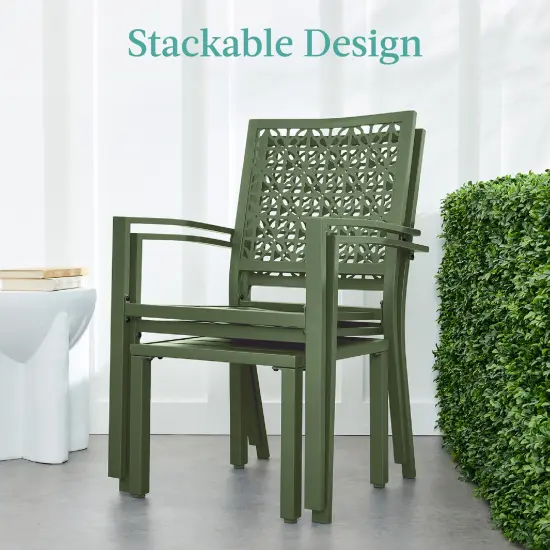 Best Choice Products 3-Piece Stackable Patio Bistro Set, Outdoor Chat Furniture w/ 2 Chairs, Table Sage Green {4}