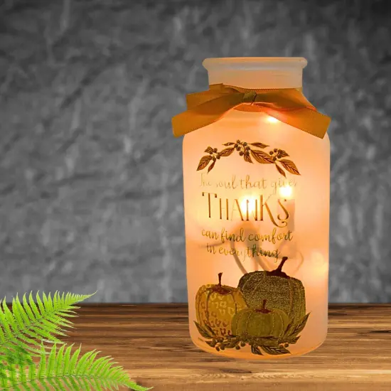 Stony Creek 7.0 Inch Beautiful Bounty Pre-Lit Sm Jar Thanksgiving Lighted Glass Accent , Thanksgiving Decor Autumn Thanksgiving THANKS {4}