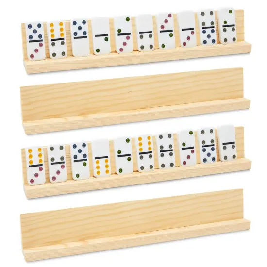 4 Pack Domino Holder 13 inches, Wooden Dominoes Racks Trays Stand for Domino Table, Mexican Train, Chicken Foot, Mahjong Game {1}