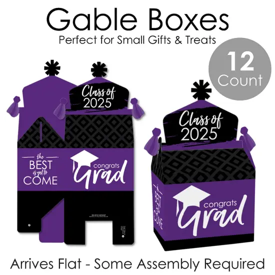 Big Dot of Happiness Purple Grad - Best is Yet to Come - Treat Box Party Favors - 2025 Purple Graduation Party Goodie Gable Boxes - Set of 12 {7}