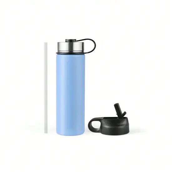22 Oz Double-walled Insulated Stainless Steel Water Bottle with 2 Lids and Straw Green {9}