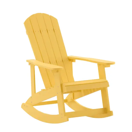 Merrick Lane Atlantic All-Weather Polyresin Adirondack Rocking Chair with Vertical Slats Yellow {2}