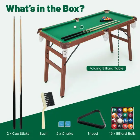 Costway Folding Pool Table Set with Foldable Legs Adjustable Foot Levelers 2 Cues 2 Chalks {2}