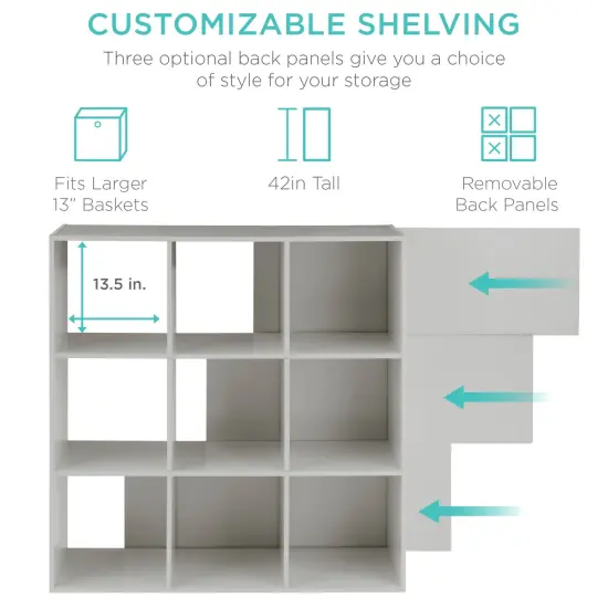 Best Choice Products 9-Cube Bookshelf, 13.5in Display Storage System, Organizer w/ Removable Back Panels Gray {3}