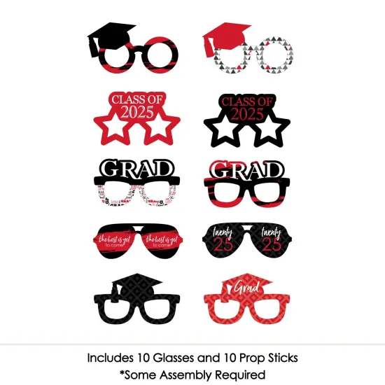 Big Dot of Happiness 2025 Red Graduation Glasses - Paper Card Stock Party Photo Booth Props Kit - 10 Count {6}