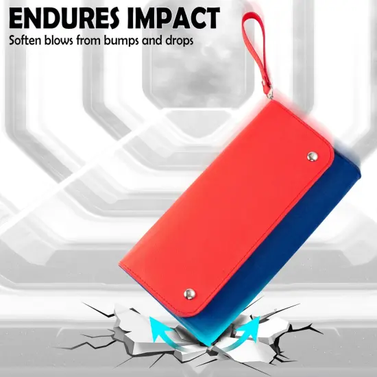 Insten Carrying Case Purse For Nintendo Switch and OLED Model, PU Leather Cover Travel Bag Sleeve Pouch, With Detachable Shoulder and Hand Strap For Girls Boys Women, Red/Blue {5}