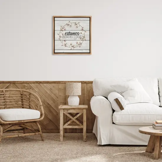 Stupell Industries Estamos Bendecidos con Algod&oacute;n Framed Floater Canvas Wall Art Brown Floater Frame {2}