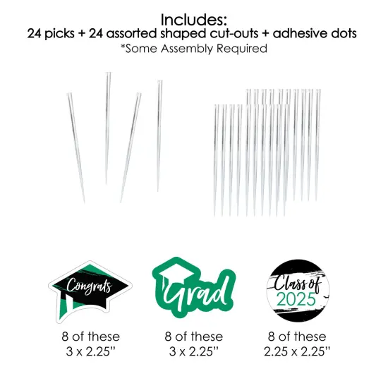 Big Dot of Happiness Green 2025 Graduation Party - Dessert Cupcake Toppers - Clear Treat Picks - Set of 24 {7}