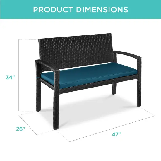 Best Choice Products 2-Person Outdoor Wicker Bench Garden Patio Porch Furniture w/ 700lb Capacity, Cushion Blue/Black {2}