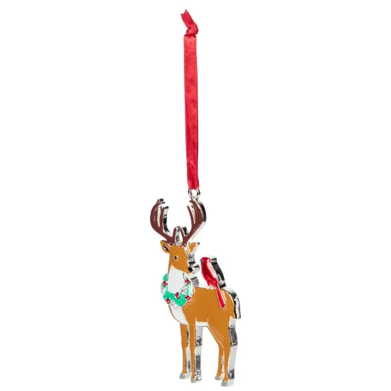 Northlight Reindeer with Cardinal and Wreath Christmas Ornament - 4" Brown {6}