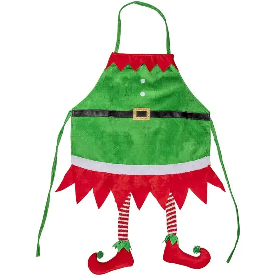 Christmas Apron with Hanging Legs, Elf Kitchen Accessory (35 x 23 In, Green) {1}
