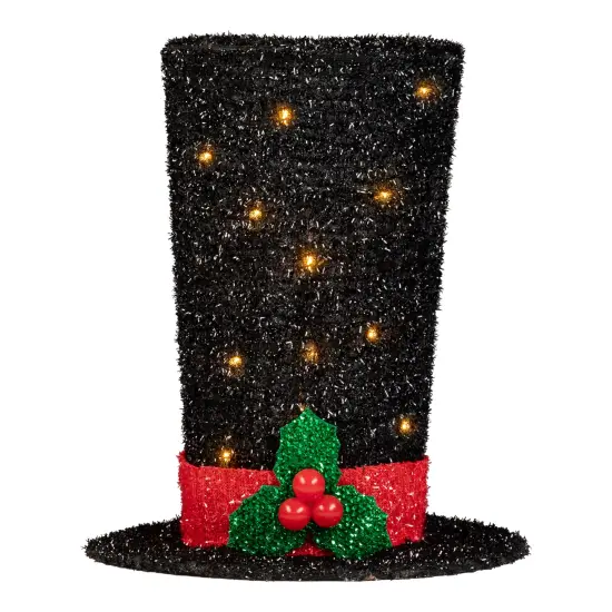 Northlight 9.25" Lighted Black Tinsel Top Hat Christmas Tree Topper, Clear Lights {3}